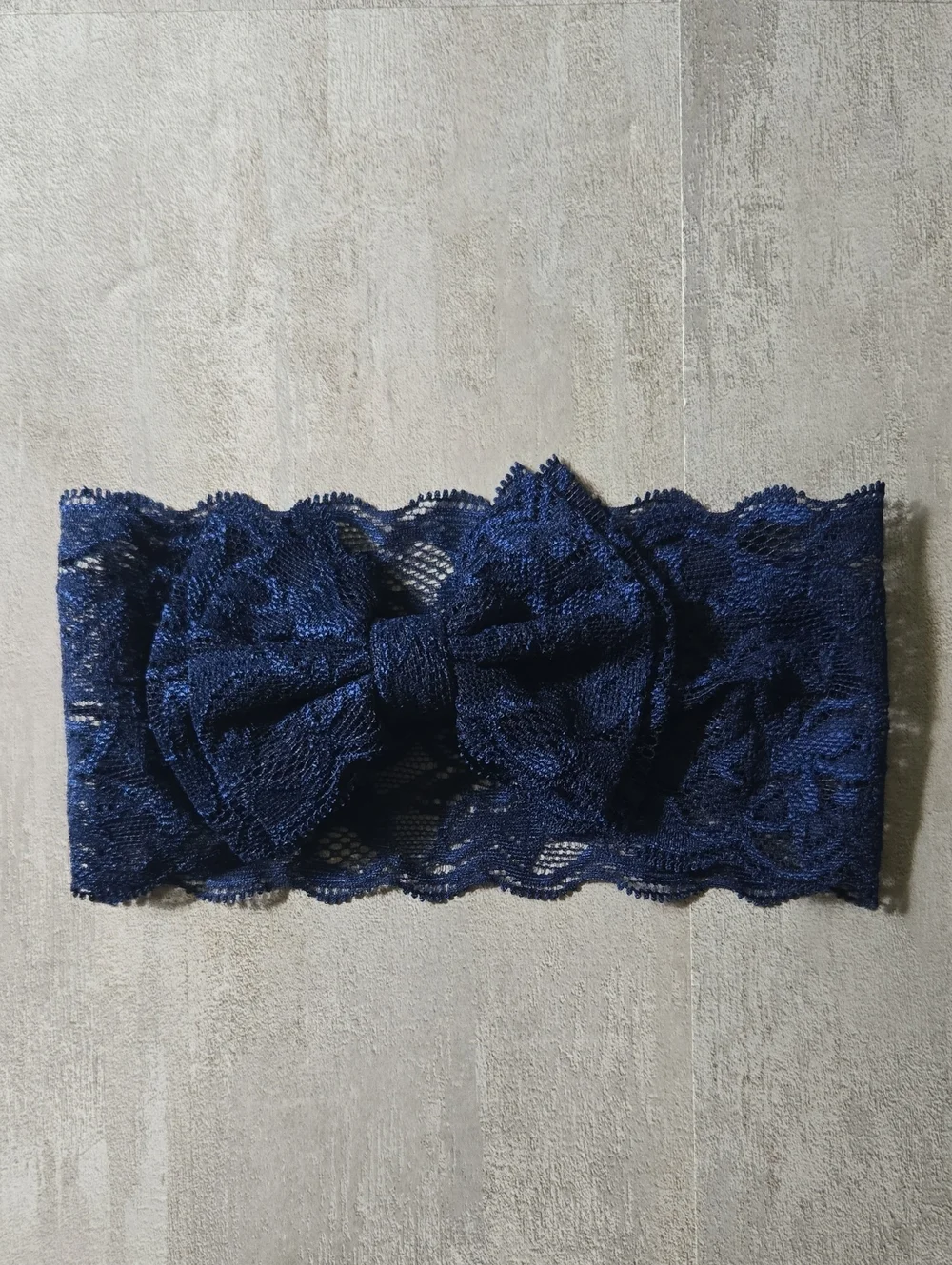 Baby Girl Grey & Navy Blue Lace Stretch Bow Headband Floral Hair Band Accessory